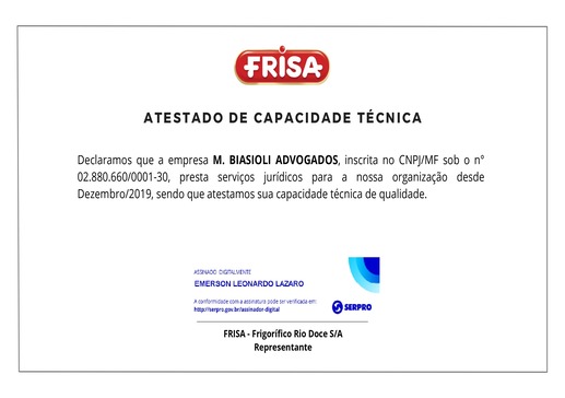 Imagem atestado técnico frisa