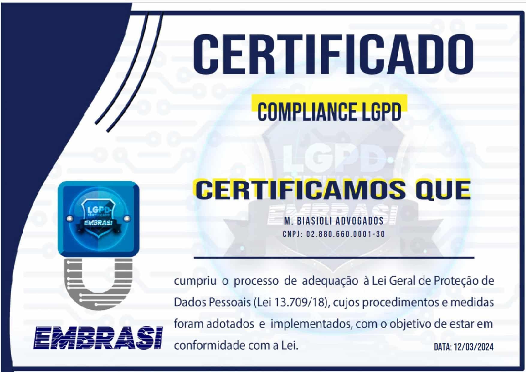 Certificado Lei Geral de Proteção de Dados